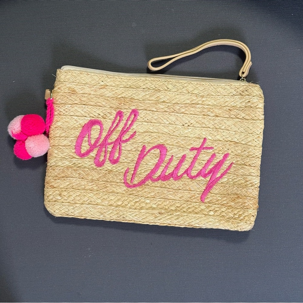 Off Duty GUESS Straw Clutch with Pink Accents